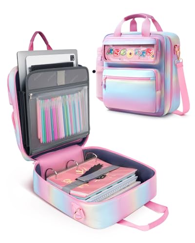Arcoyard Zipper Binder 3 Ring with Ita Window, 3 Inch Binder with Zipper D-Ring Fits 14 in Laptop, 3-in-1 Shoulder/Backpack/Handle 600 Sheets Capacity for School & Office – Pink Blue - Image 1