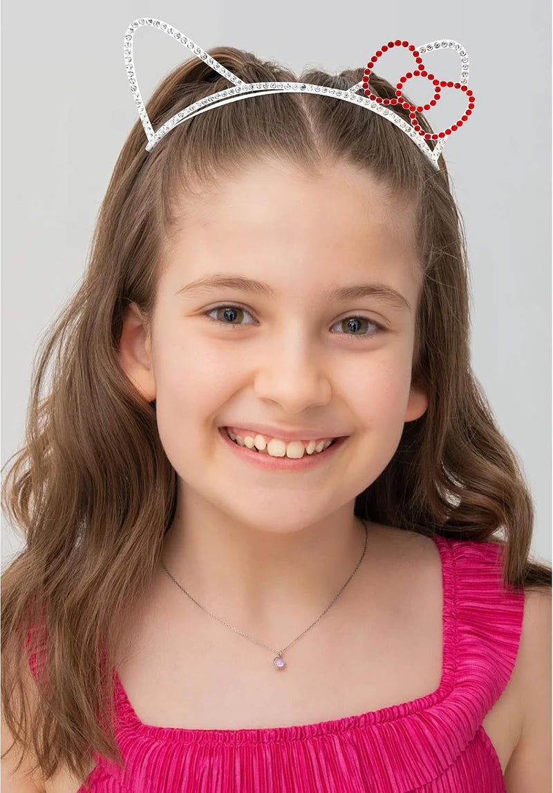 Chanaco Cat Ears Headbands Kitty Party Favors Birthday Decorations Metal Rhinestones Silver Gabby Hair Accessories Red Bow Cat Headpieces Cute Gifts - Image 3