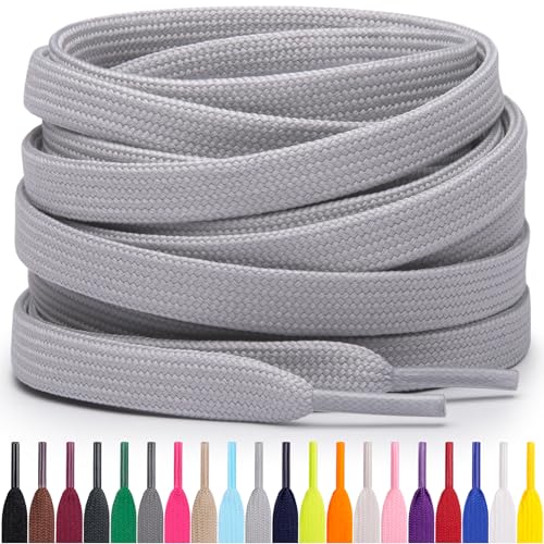 Miscly Flat Shoe Laces for Sneakers, Multiple Lengths and Colors Available - Light Grey, 45″ (114 CM) - Image 1