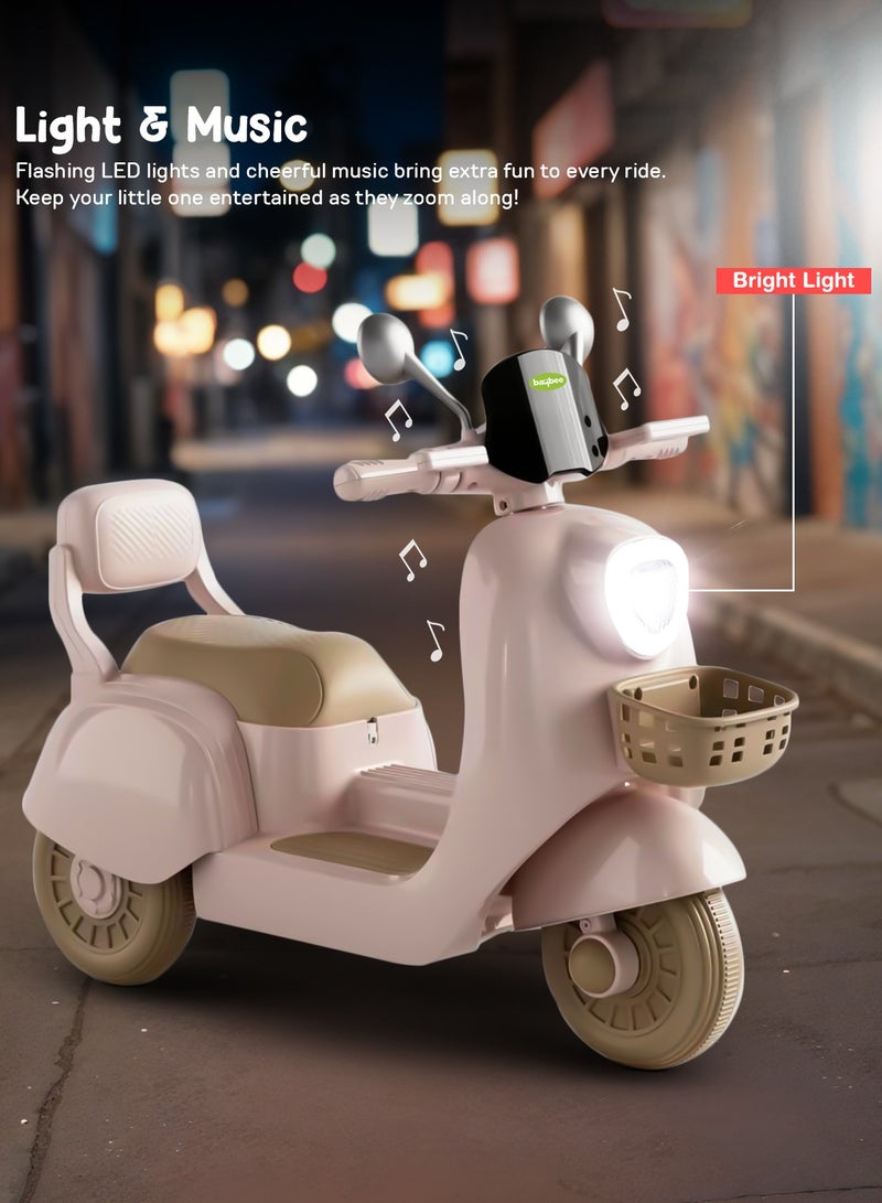 بيبي دراجة بايبي لولا تعمل بالبطارية للأطفال، لعبة ركوب الدراجة سكوتر مع الضوء والموسيقى والتخزين، دراجة أطفال قابلة لإعادة الشحن، دراجة كهربائية للأطفال للقيادة من 1 إلى 4 سنوات، صبي فتاة وردي - Image 4