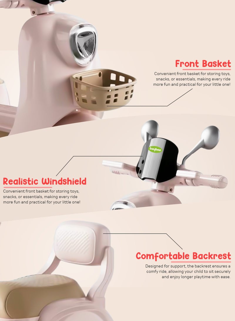 بيبي دراجة بايبي لولا تعمل بالبطارية للأطفال، لعبة ركوب الدراجة سكوتر مع الضوء والموسيقى والتخزين، دراجة أطفال قابلة لإعادة الشحن، دراجة كهربائية للأطفال للقيادة من 1 إلى 4 سنوات، صبي فتاة وردي - Image 5
