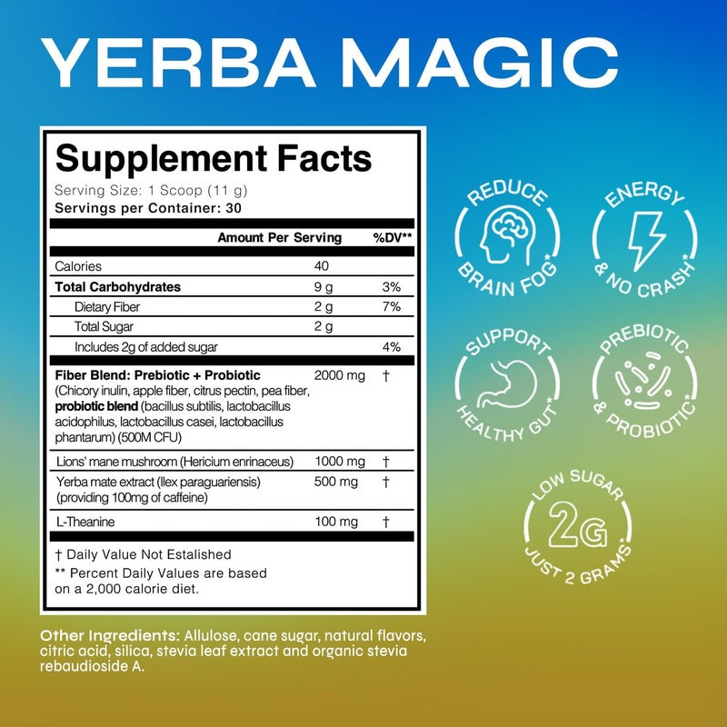 BRAINISTA Yerba Magic Pina Colada - Instant Yerba Mate Tea Powder with Nootropics, Prebiotics & Probiotics for Clean Energy and Mental Clarity - 30 Servings - Image 2
