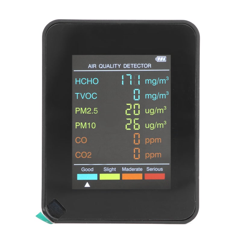 Air Quality Monitor Portable LCD Backlight Screen CO2 TVOC HCHO PM2.5 PM10 Detector with Alarm Black - Image 5