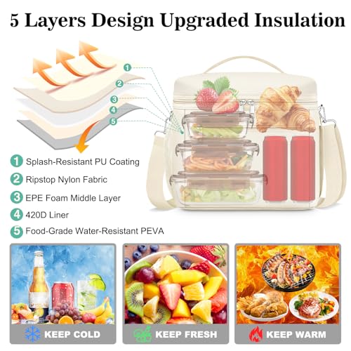 DALINDA Insulated Lunch Bag Lunch Box for Women MenLeakProof Cooler Bag Lunchbox Lightweight for Work PicnicBeachCampingTravel - Image 3