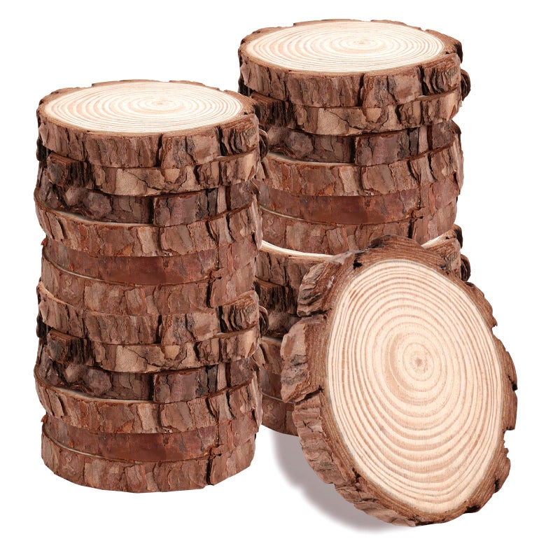JOIKIT 50 PCS 910cm Natural Wood Slices Unfinished Wood Coasters Wooden Log Slices Wood Circles Discs for DIY Crafts Ornaments Rustic Wedding Decoration