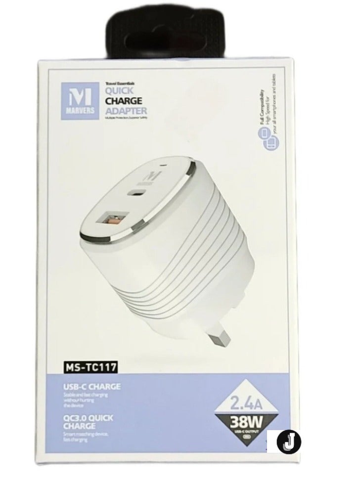 JAJEEK Wall Charger 2.4A 38W – Fast Charging with 1 Type-C Port & 1 USB Port, Compact & Efficient Power Adapter - Image 1