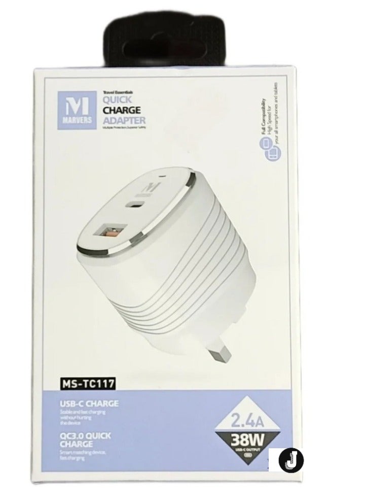 JAJEEK Wall Charger 2.4A 38W – Fast Charging with 1 Type-C Port & 1 USB Port, Compact & Efficient Power Adapter - Image 3