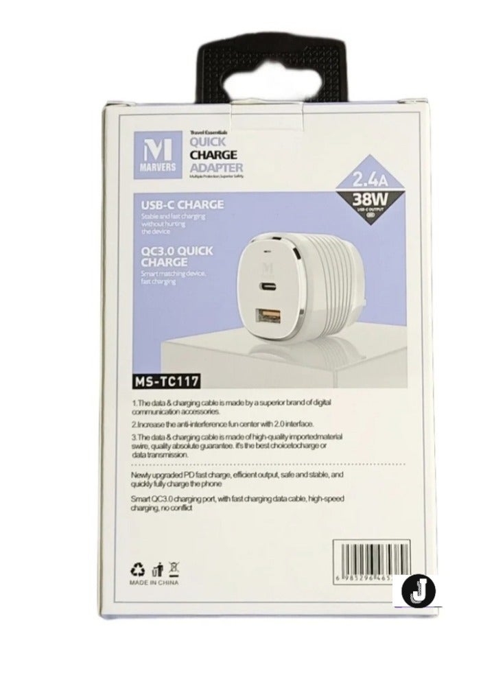 JAJEEK Wall Charger 2.4A 38W – Fast Charging with 1 Type-C Port & 1 USB Port, Compact & Efficient Power Adapter - Image 4