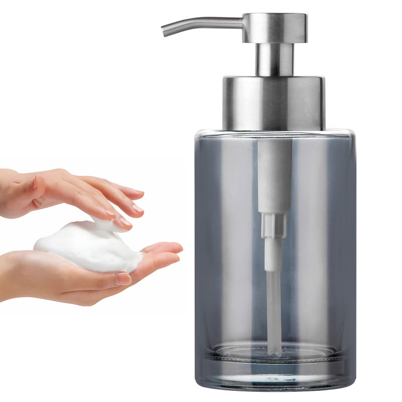 Enra Foaming Soap Dispenser 12Oz Thick Glass Bathroom Soap Dispenser With Stainless Steel Pump Dish Soap Dispenser Soap Dispenser For Bathroom Kitchen (Silver Foam Dispenser) - Image 1