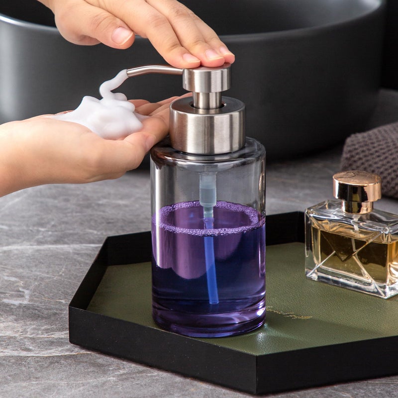 Enra Foaming Soap Dispenser 12Oz Thick Glass Bathroom Soap Dispenser With Stainless Steel Pump Dish Soap Dispenser Soap Dispenser For Bathroom Kitchen (Silver Foam Dispenser) - Image 5