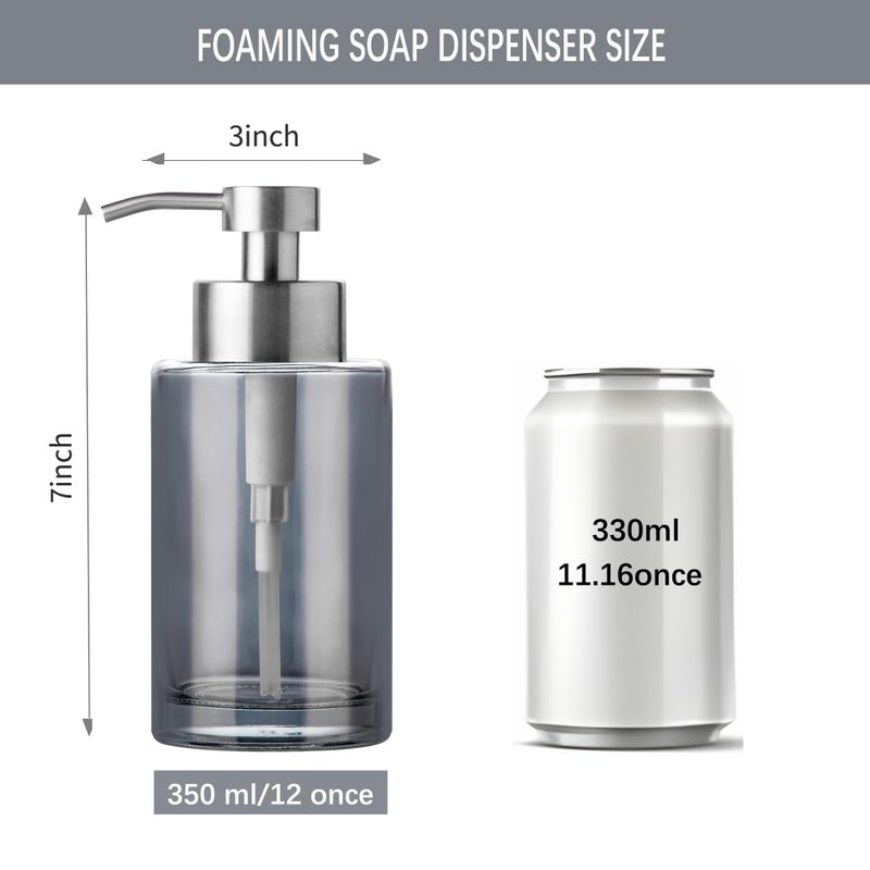Enra Foaming Soap Dispenser 12Oz Thick Glass Bathroom Soap Dispenser With Stainless Steel Pump Dish Soap Dispenser Soap Dispenser For Bathroom Kitchen (Silver Foam Dispenser) - Image 4