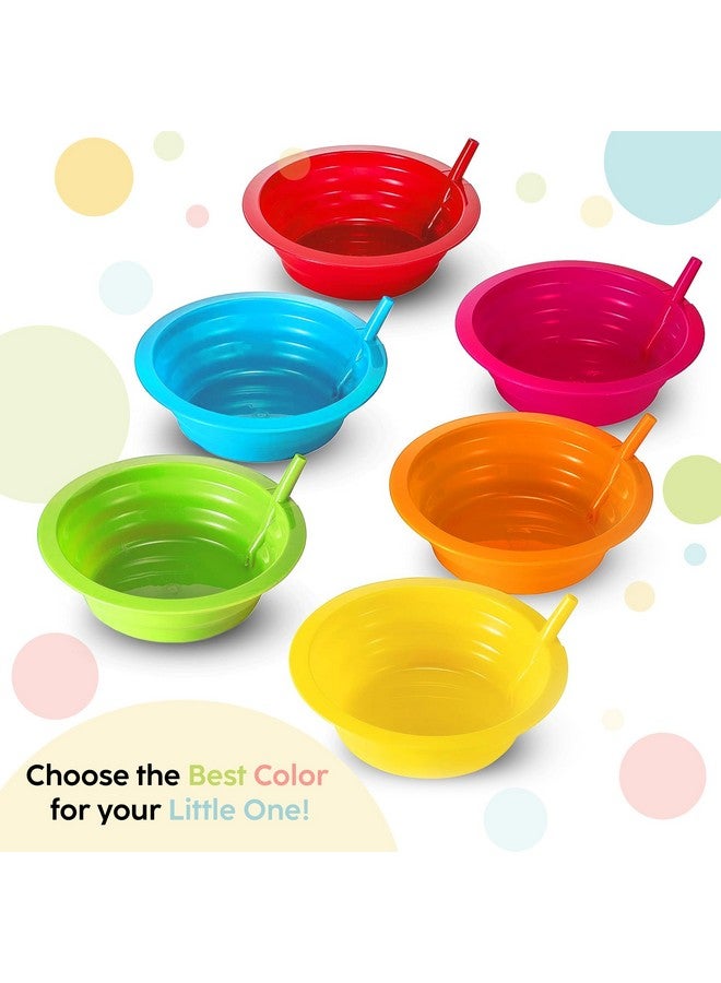 PLASKIDY Kids Cereal Bowls with Straws - Set of 6 Plastic Bowl with Straw For kids BPA Free Dishwasher and Microwave Safe - 22 Oz Toddlers Bowls with Built-In Straws Includes 3 Cleaning Brushes - Image 5