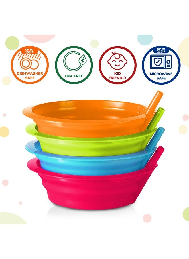 PLASKIDY Kids Cereal Bowls with Straws - Set of 6 Plastic Bowl with Straw For kids BPA Free Dishwasher and Microwave Safe - 22 Oz Toddlers Bowls with Built-In Straws Includes 3 Cleaning Brushes - Image 2