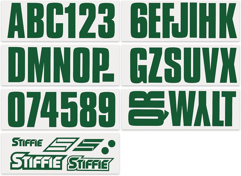 Stiffie ملصقات وأرقام تعريف تسجيل أبجدية رقمية مقاس 3 بوصات من Stiffie Uniline باللون الأخضر الرياضي للقوارب والمركبات المائية الشخصية - Image 3