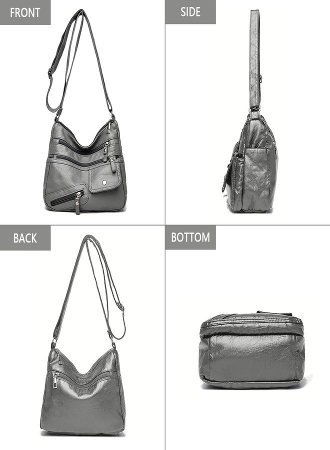 LassZone Women's Grey Hobo Handbag, Medium Size, Multi-Pocket, Adjustable Strap, Soft PU Leather, Minimalist Design, Perfect for Any Occasion - Image 2