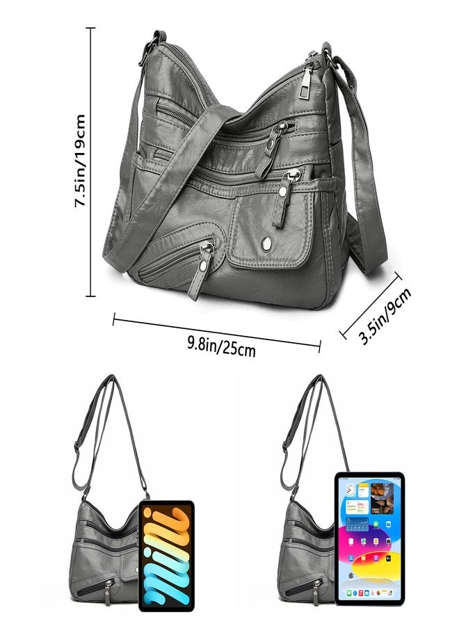 LassZone Women's Grey Hobo Handbag, Medium Size, Multi-Pocket, Adjustable Strap, Soft PU Leather, Minimalist Design, Perfect for Any Occasion - Image 3