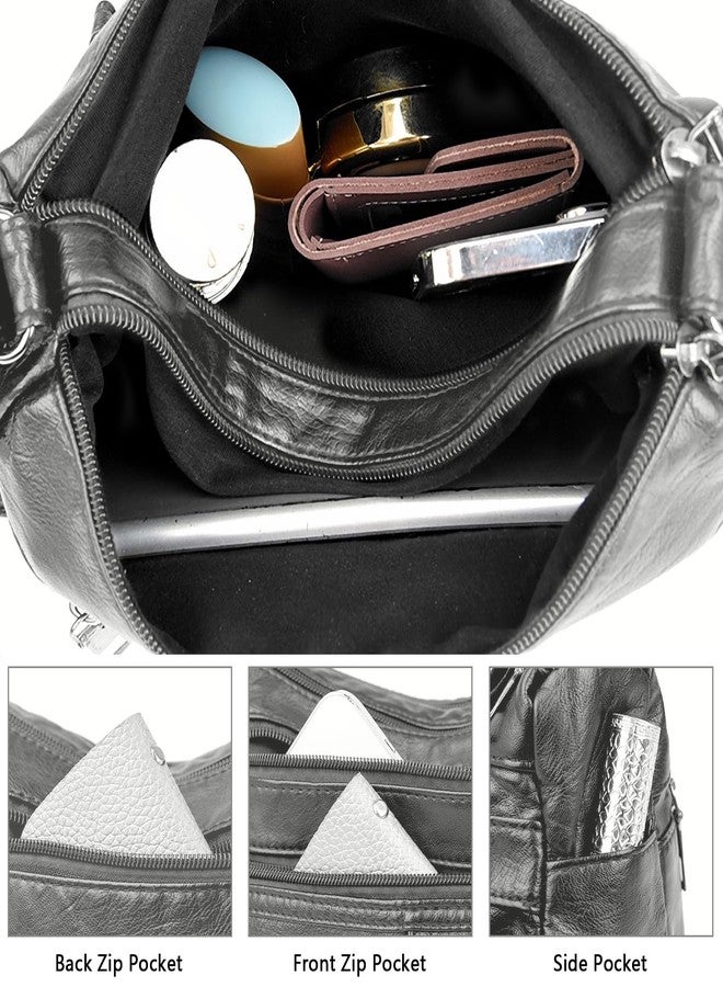 LassZone Women's Grey Hobo Handbag, Medium Size, Multi-Pocket, Adjustable Strap, Soft PU Leather, Minimalist Design, Perfect for Any Occasion - Image 5