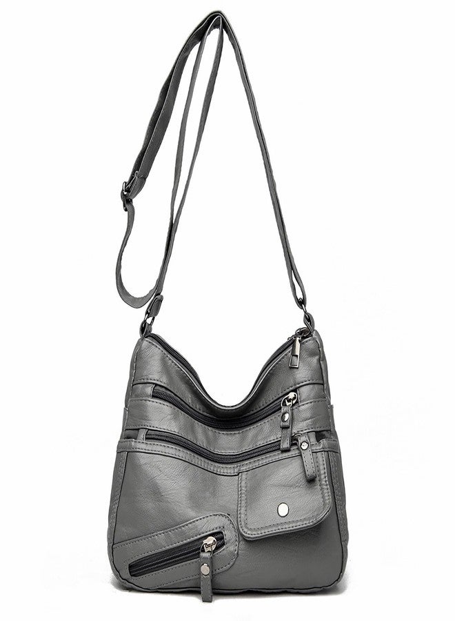 LassZone Women's Grey Hobo Handbag, Medium Size, Multi-Pocket, Adjustable Strap, Soft PU Leather, Minimalist Design, Perfect for Any Occasion - Image 1