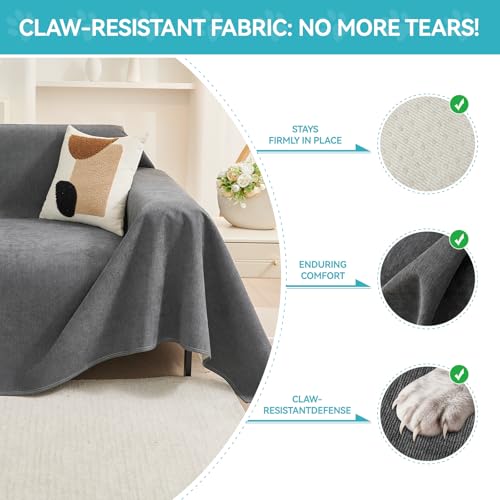 Warmstar Couch Protector from Cat Claws, Waterproof Couch Cover Anti Slip,Couch Cover 3 Cushion Sofa Washable,Anti-Scratch Pet Sofa Cover Heavy Duty,71"X118", Dark Grey - Image 3
