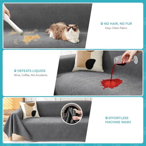 Warmstar Couch Protector from Cat Claws, Waterproof Couch Cover Anti Slip,Couch Cover 3 Cushion Sofa Washable,Anti-Scratch Pet Sofa Cover Heavy Duty,71"X118", Dark Grey - Image 4