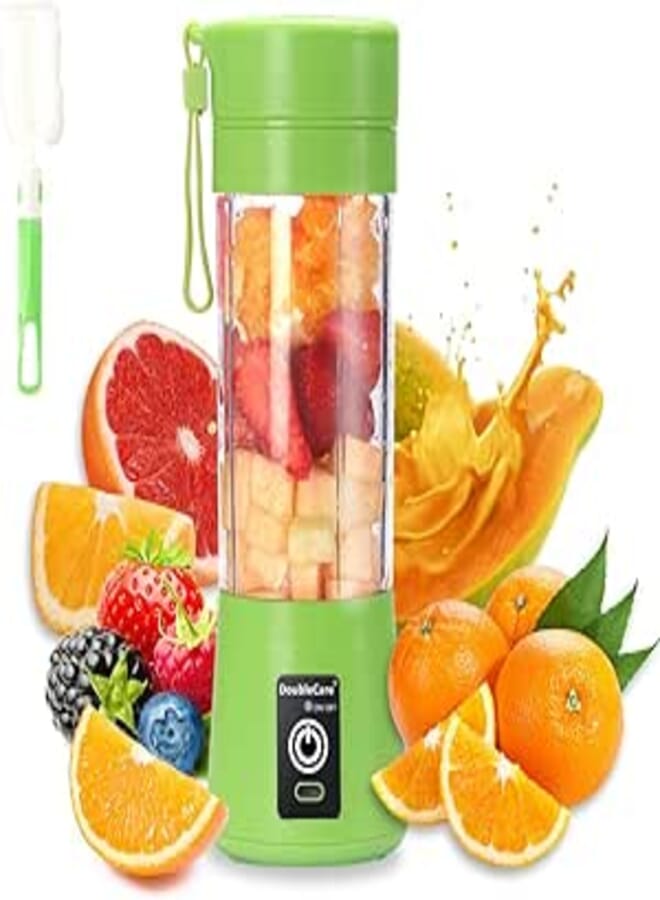 DoubleCare Portable blender cup,electric usb juicer blender,mini blender portable blender for shakes and smoothies, juice,380ml, six blades great for mixing,green, One size