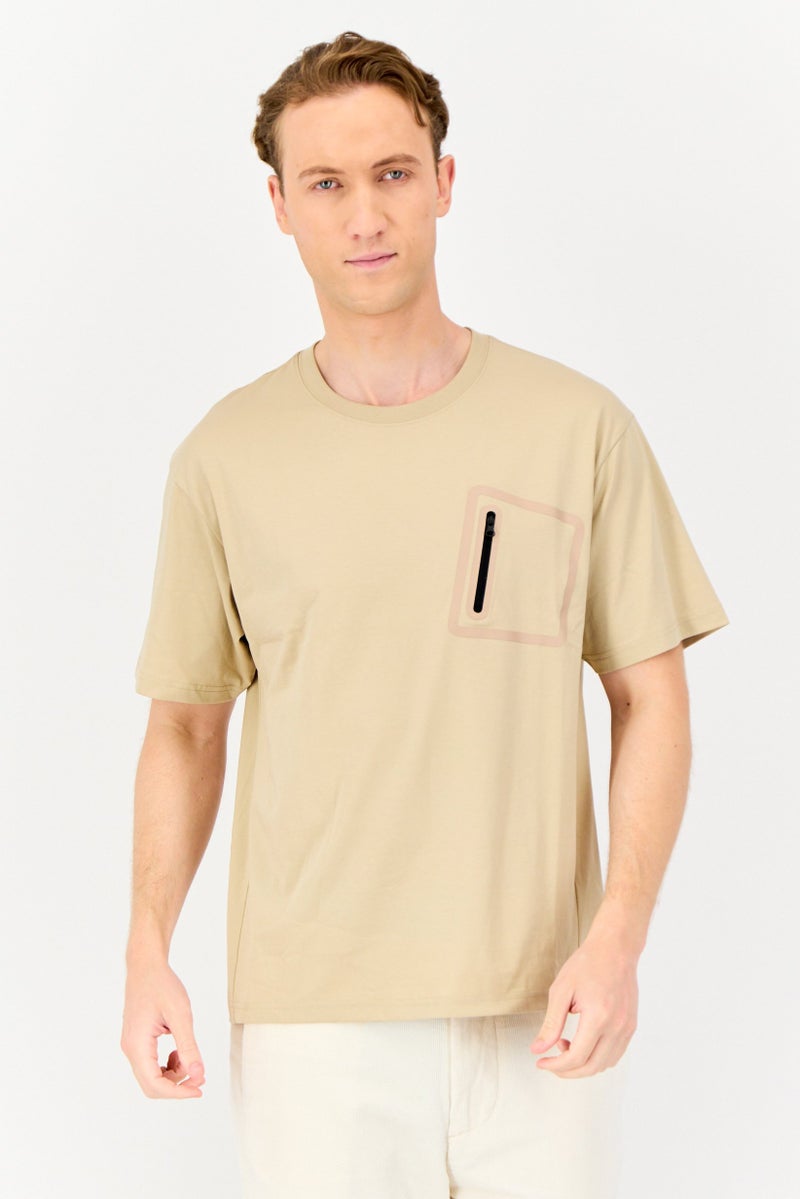 GIORDANO G-Motion Men Sportswear Fit Short Sleeves Running T-Shirt, Tan  - Image 1