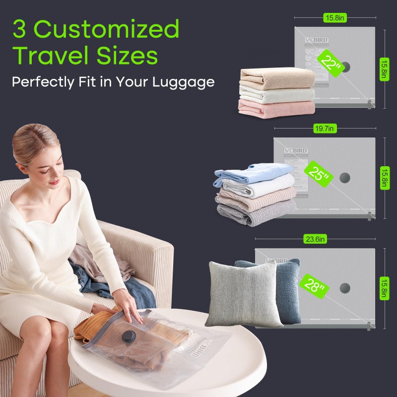 Vacbird 9 Pack Travel Vacuum Storage Bags with USB Electric Pump, Carry-on Size Space Saver Bags for Clothes and Clothing Travelï¼ŒCompression Packing for Luggage and Suitcase - Image 3