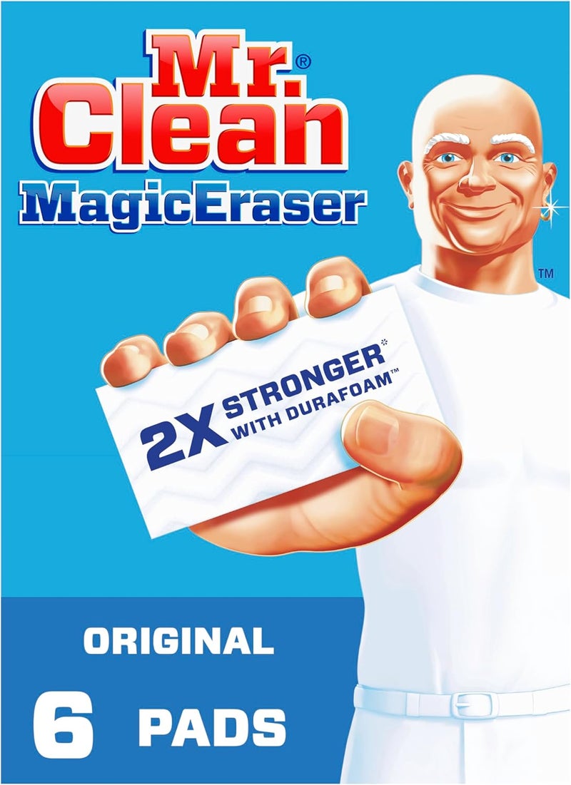 Mr Clean ممحاة سحرية أصلية، وسادات تنظيف متعددة الأغراض، مستلزمات تنظيف الحمام، منظف شامل، أبيض، 6 قطع - Image 1