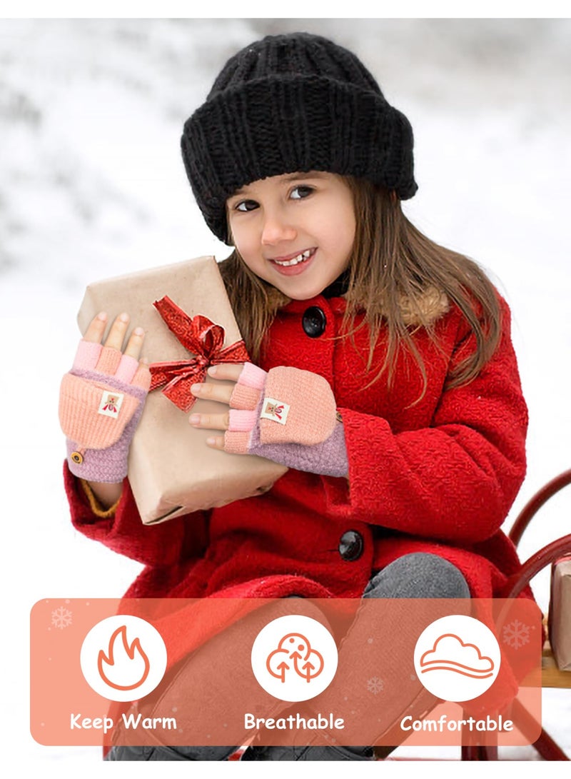 NajmStyle Kids Convertible Flip Top Toddler Gloves - Winter Warm Half Finger Mittens for 5-11 Years Old Boys and Girls - Image 4