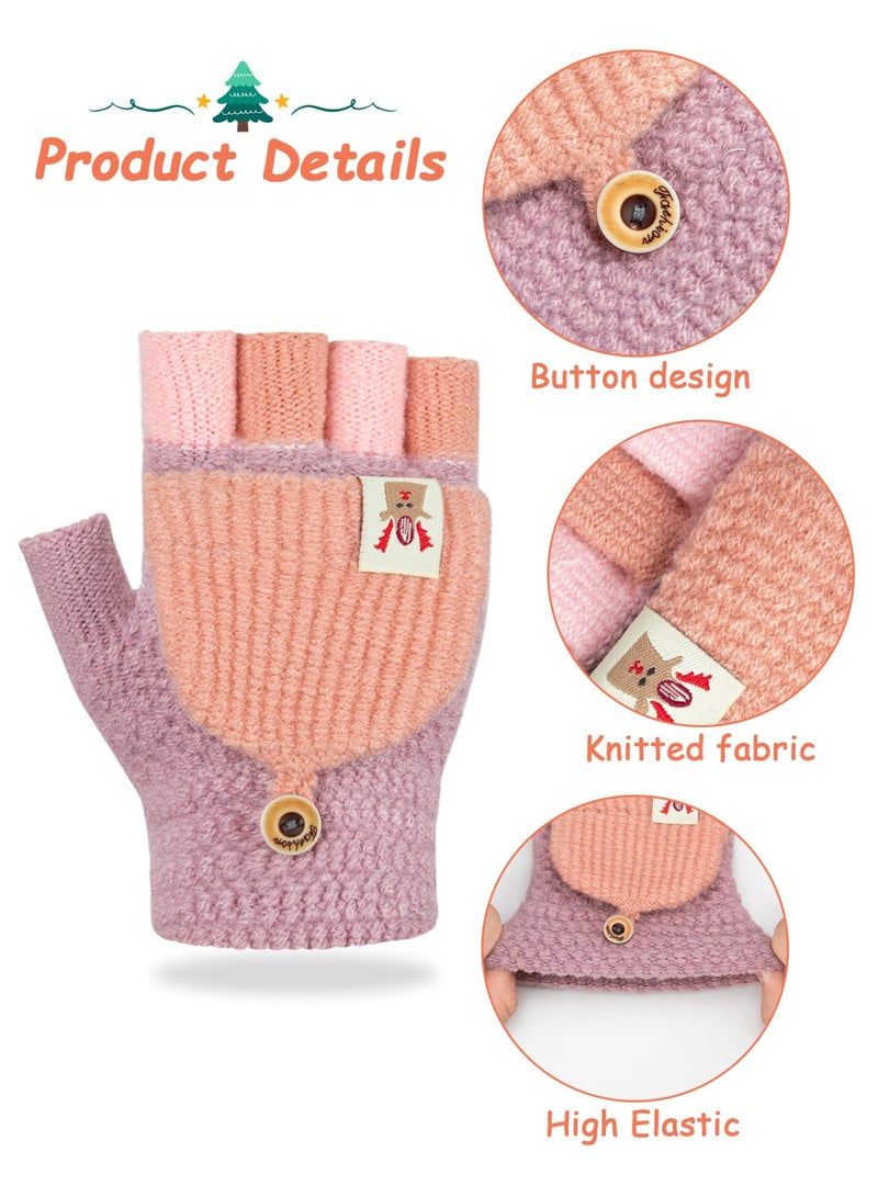 NajmStyle Kids Convertible Flip Top Toddler Gloves - Winter Warm Half Finger Mittens for 5-11 Years Old Boys and Girls - Image 3