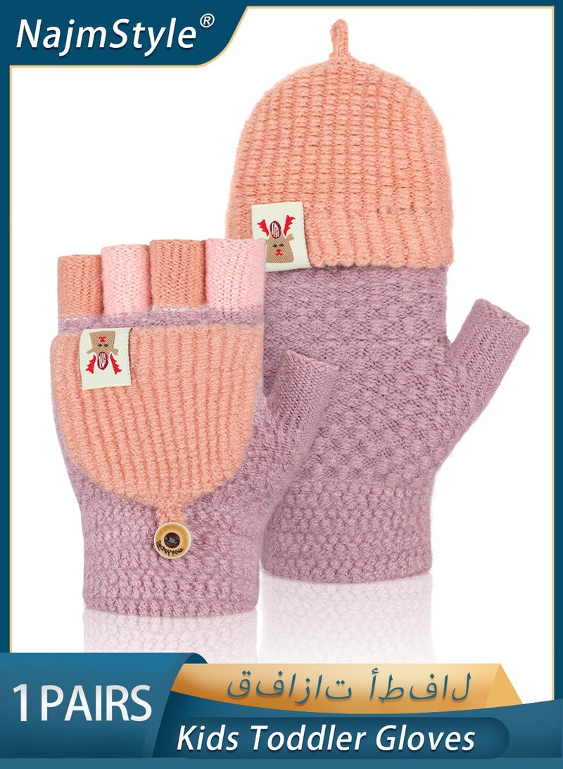 NajmStyle Kids Convertible Flip Top Toddler Gloves - Winter Warm Half Finger Mittens for 5-11 Years Old Boys and Girls - Image 1