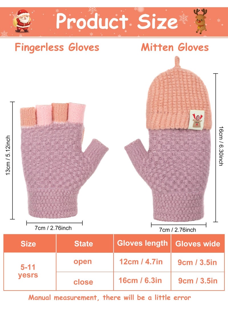 NajmStyle Kids Convertible Flip Top Toddler Gloves - Winter Warm Half Finger Mittens for 5-11 Years Old Boys and Girls - Image 2