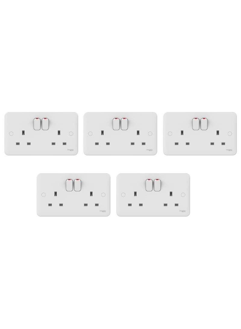 Schneider Electric Schneider Electric GGBL3020NIS Lisse UK Standard Switch Socket White, 2 gang 13A BS 1363-2 - Pack of 5 