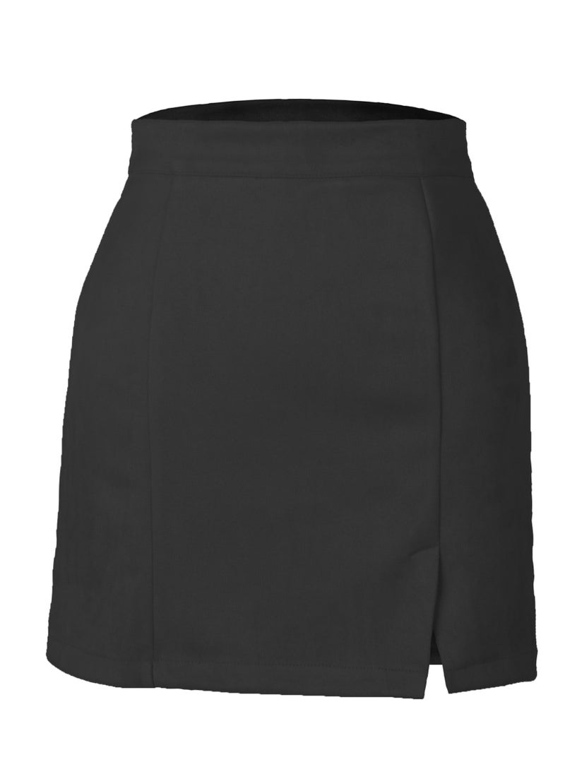 Loquat Women's Fashion Slim High Waist Zipper Autumn And Winter A-Line Solid Color Short Skirt  - Image 3