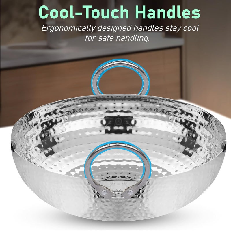 Parage 2 Pieces Stainless Steel Hammered Kadhai with Heavy Bottom for Kitchen/Utensils for Cooking, Deep Frying | Induction & Gas Stove Friendly Cookware (Capacity-1.2 LTR & 2 LTR, Silver) - Image 4