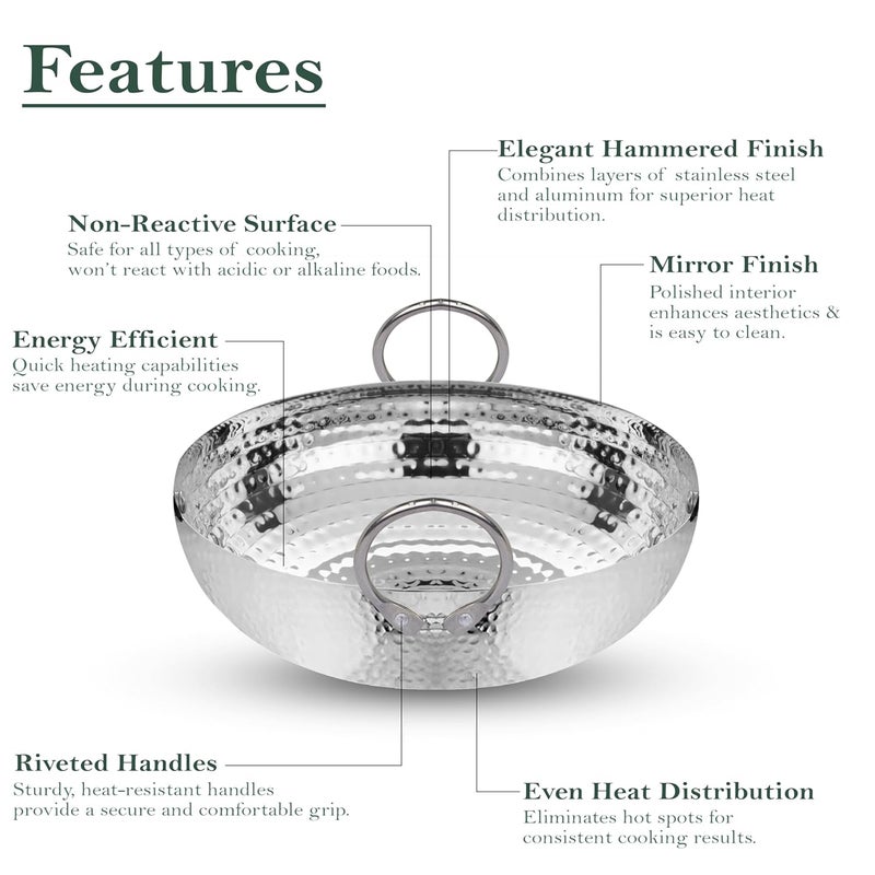 Parage 2 Pieces Stainless Steel Hammered Kadhai with Heavy Bottom for Kitchen/Utensils for Cooking, Deep Frying | Induction & Gas Stove Friendly Cookware (Capacity-1.2 LTR & 2 LTR, Silver) - Image 5