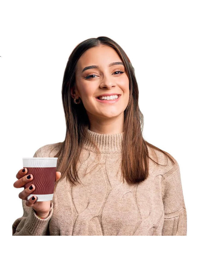 Deli 280Ml Disposable Paper Cups, Cups/Water Cups, Non-Slip Three-Layer Thickened Wavy, Red, 50 Pieces - Image 1