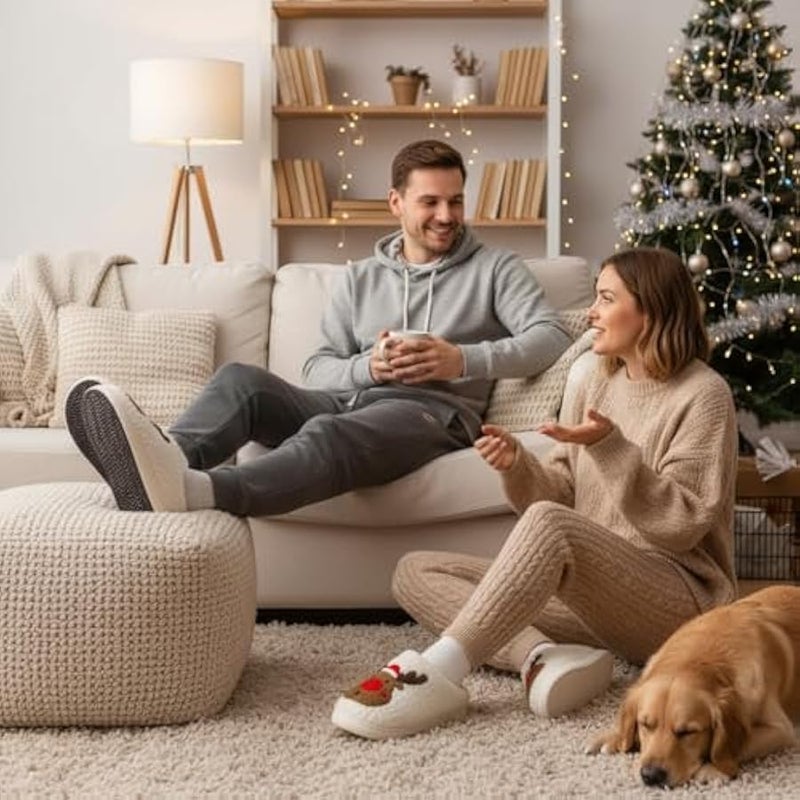 إسكدنيا شبشب منزلي للنساء، شبشب شتوي مخملي مع ميموري فوم، شبشب منزلي ناعم ومنفوش وسهل الارتداء، شبشب دافئ مضاد للانزلاق للزوجين للاستخدام الداخلي والخارجي للبنات والنساء والرجال (بابيتي) - Image 3