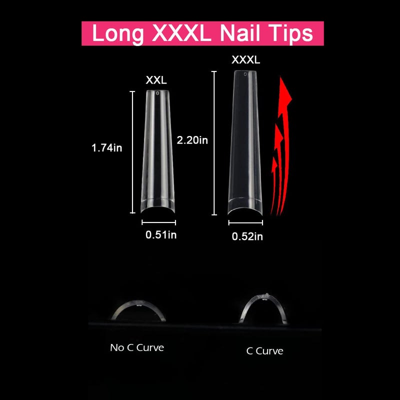 SWETIDY No C Curve 3XL Long Coffin Nail Tips, 420pcs Clear Acrylic Coffin Shape SWETIDY Flattened Half Cover False Nails for Salon&Home DIY French ABS Nail Art Tips,12 Sizes - Image 4