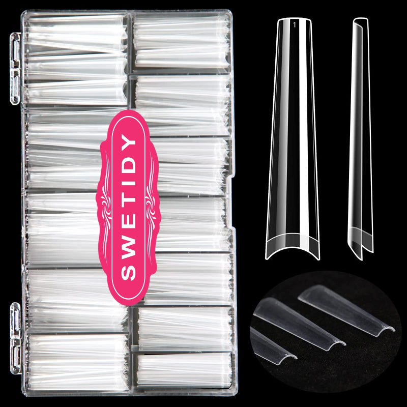 SWETIDY No C Curve 3XL Long Coffin Nail Tips, 420pcs Clear Acrylic Coffin Shape SWETIDY Flattened Half Cover False Nails for Salon&Home DIY French ABS Nail Art Tips,12 Sizes - Image 1