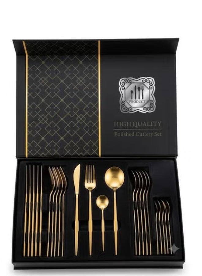 Premium 24-Piece Stainless Steel Cutlery Set - Gold Flatware Service for 6 (Dishwasher Safe) - Image 1