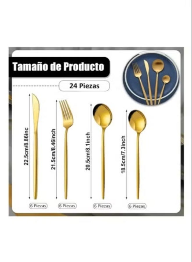 Premium 24-Piece Stainless Steel Cutlery Set - Gold Flatware Service for 6 (Dishwasher Safe) - Image 4