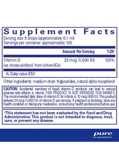 بيور إنكابسيليشن سائل فيتامين د3 (نباتي) من Pure Encapsulations | دعم مضاد للحساسية لصحة العظام والثدي والقلب والأوعية الدموية والقولون والمناعة* | 0.3 أونصة سائلة.  - Image 2