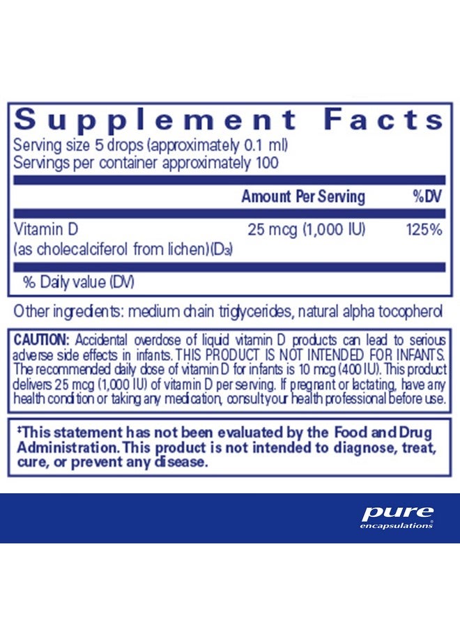 سائل فيتامين د3 (نباتي) من Pure Encapsulations | دعم مضاد للحساسية لصحة العظام والثدي والقلب والأوعية الدموية والقولون والمناعة* | 0.3 أونصة سائلة. - Image 2