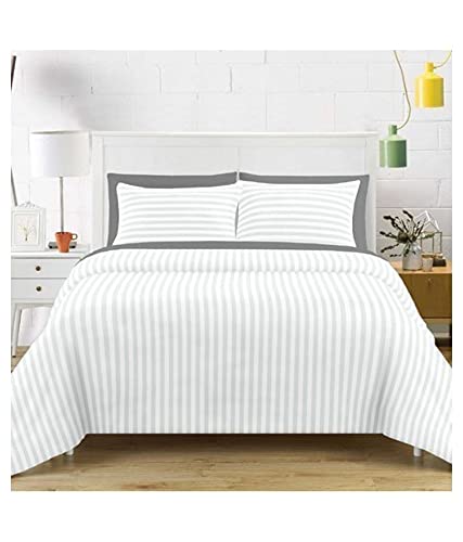 Blizz Mont Glace Microfiber 300 TC Satin Stripes Double King Size White Stripes Bedsheet with Two Pillow Covers -Light- 90 * 108 INCH-White-C1 - Image 3