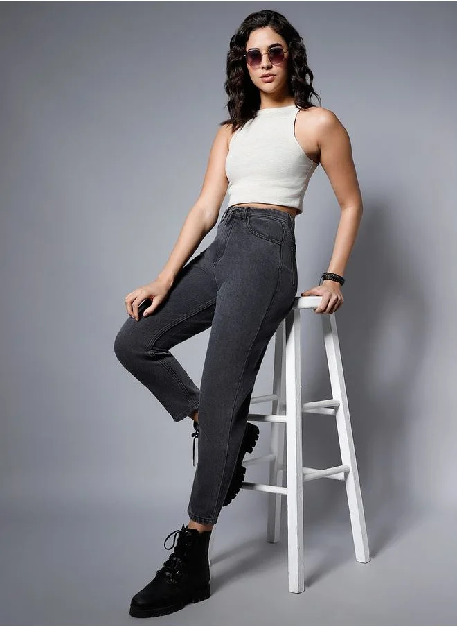 HIGH STAR Mid Wash High Rise Jeans with Pockets by Styli