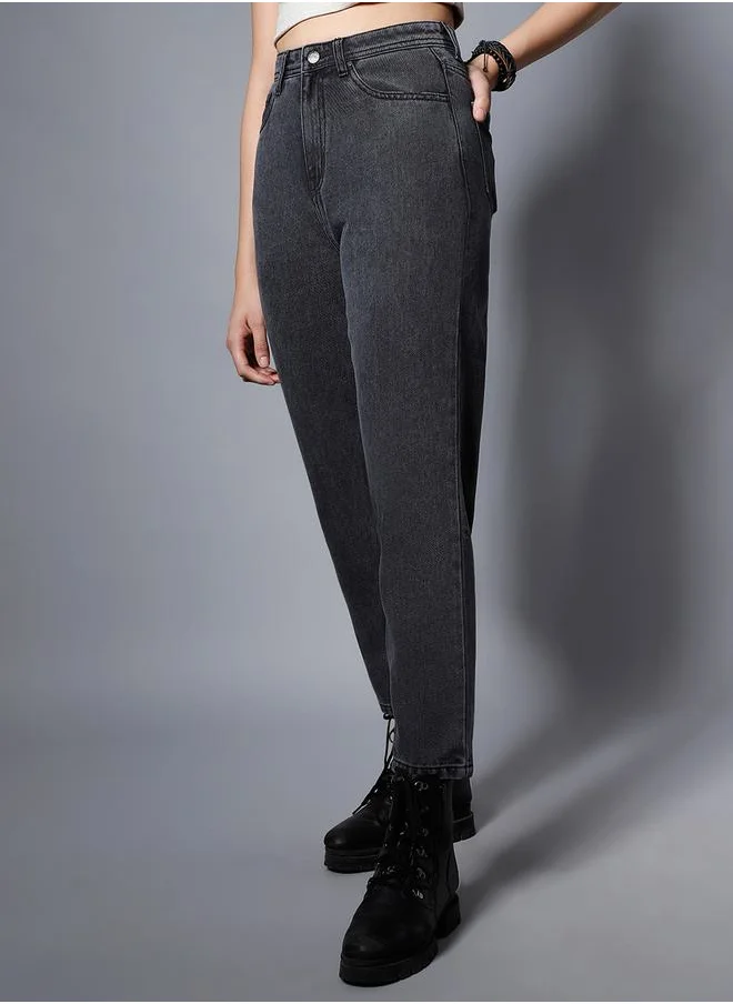 هاي ستار Mid Wash High Rise Jeans with Pockets by Styli