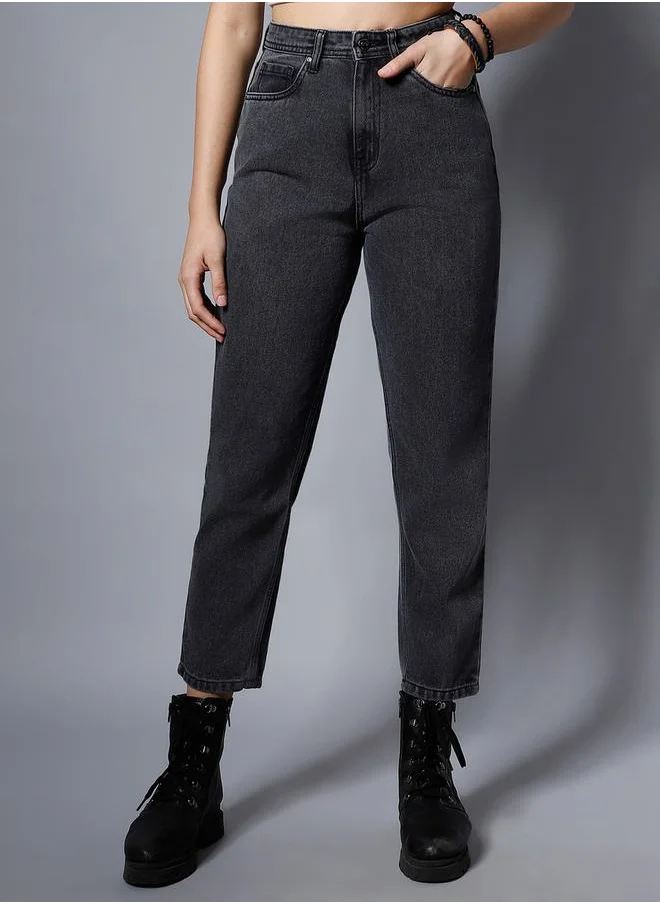 HIGH STAR Mid Wash High Rise Jeans with Pockets by Styli