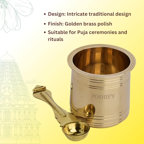 POSHIFY Brass Heavy Pancha Patra with Spoon - Sacred Hindu Puja Set for Daily Worship, Rituals, Festivals and Home Decor - Image 4