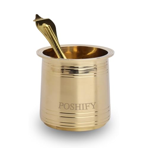 POSHIFY Brass Heavy Pancha Patra with Spoon - Sacred Hindu Puja Set for Daily Worship, Rituals, Festivals and Home Decor - Image 1